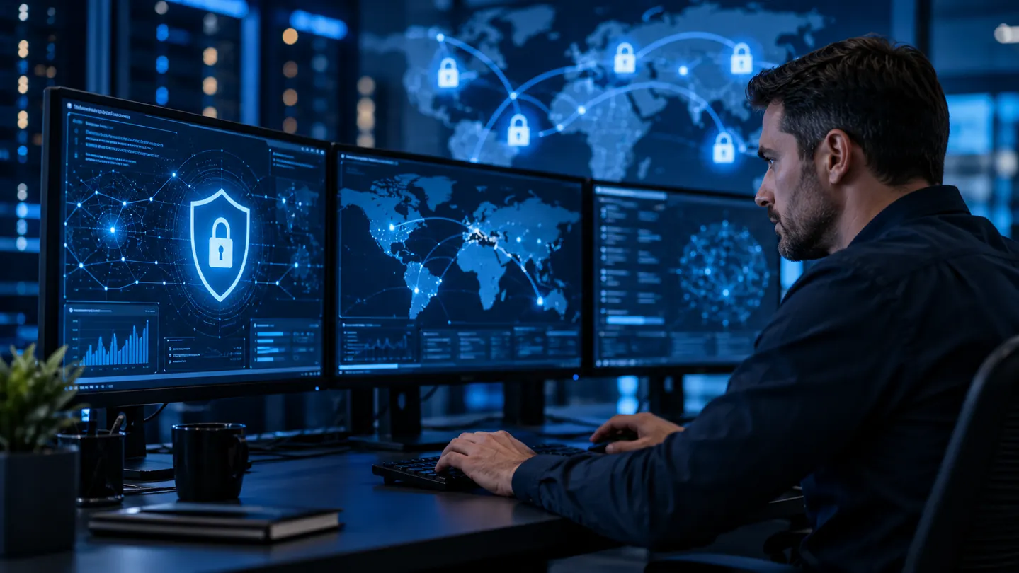 Cybersecurity specialist monitoring threat protection (illustrative image)